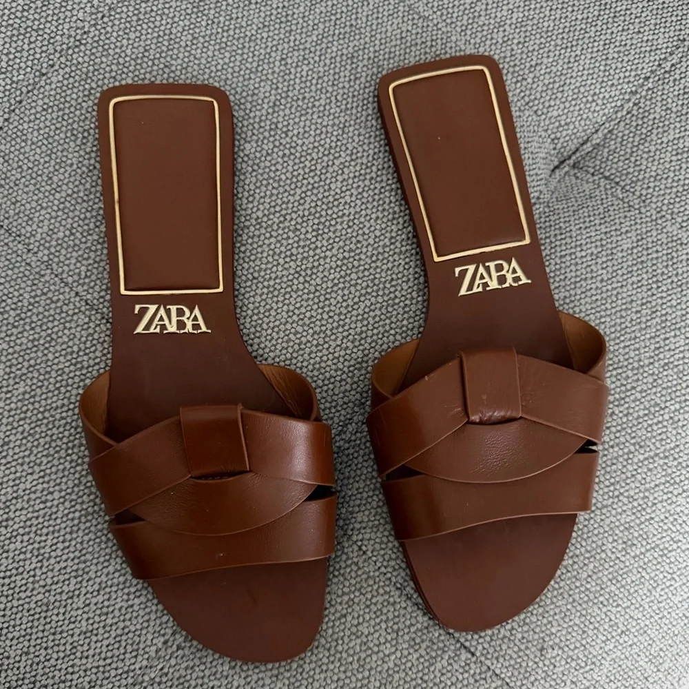 Zara Brown Woven-Style Slide Mules - Picture 3 of 4